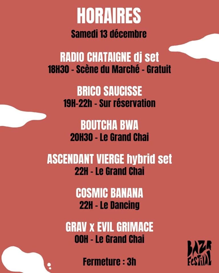 Bazr Festival Horaires Samedi 13 Decembre
