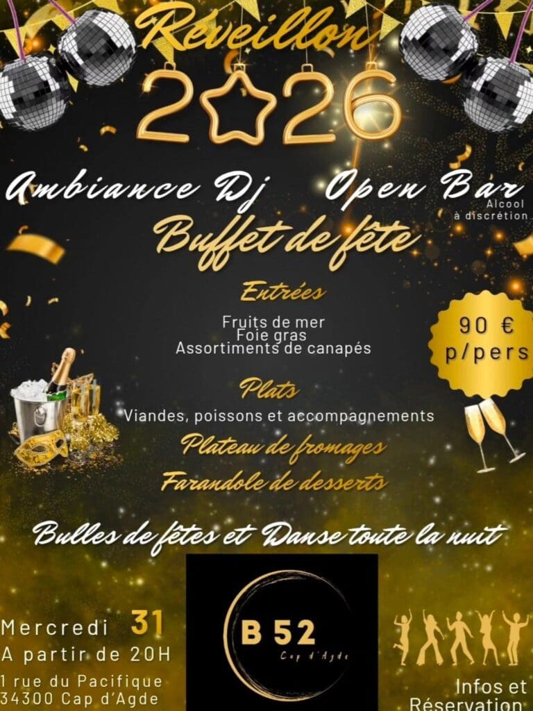 Réveillon 2026 au B52 Cap d'Agde