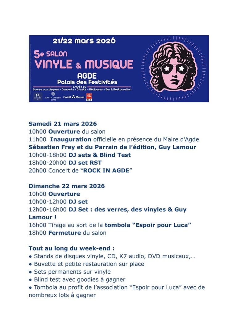 Salon Du Vinyle Et De La Musique 2026 A Agde Programme