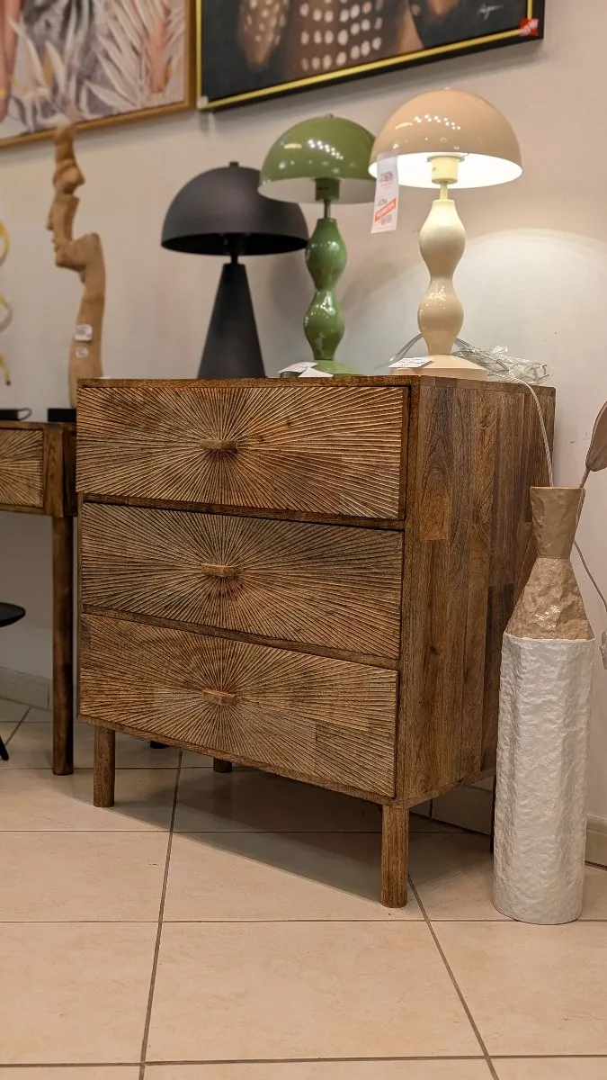 Commode Manguier Massif 3 Tiroirs Sculptés
