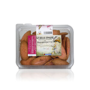 Framboisettes biscuit framboise boîte transparente 200g biscuiterie artisanale Hérault