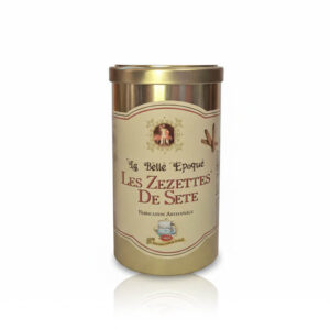 Boîte cylindrique métal doré Zézettes de Sète 200 g La Belle Époque