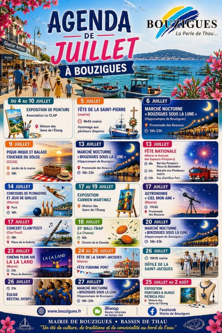 Agenda de Juillet 2026 à Bouzigues