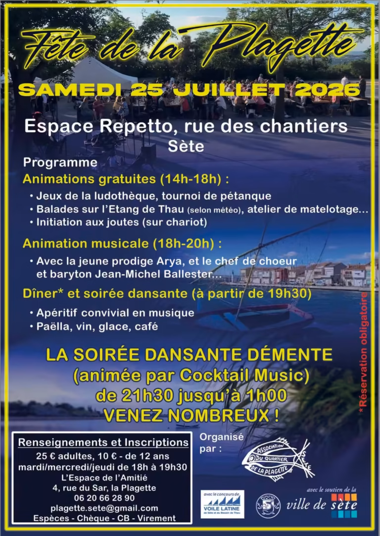 Affiche de la Fête de la Plagette 2026, samedi 25 juillet, Espace Repetto à Sète