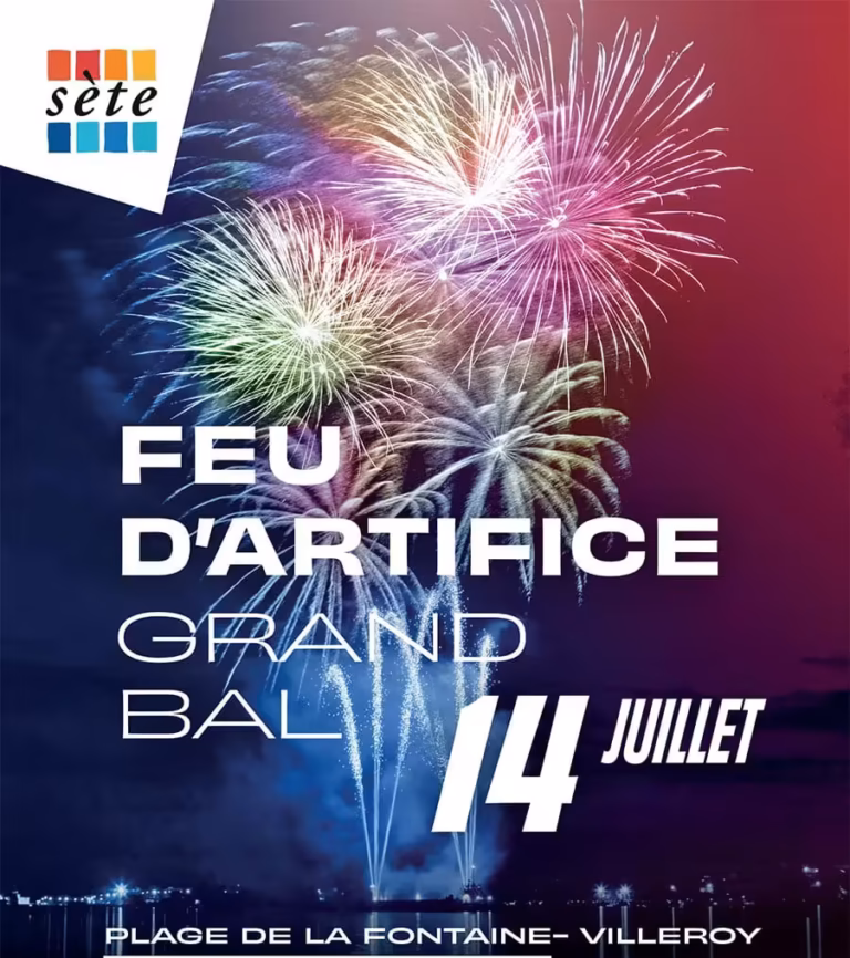 Feu d'artifice et grand bal du 14 juillet à Sète, plage de la Fontaine Villeroy